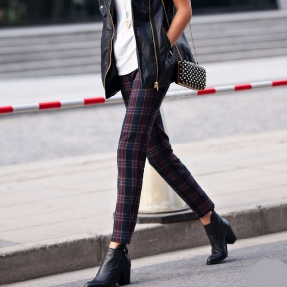 NWOT Zara Checkered Skinny Trousers with Zip - Picture 1 of 8